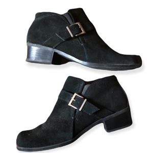 MARKON Principe Black Suede Leather Buckle Ankle Boots Size 6.5